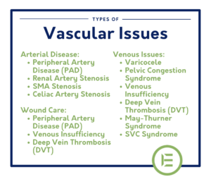 List of Types of Vascular Issues, Arterial Diseases, Venous Issues, and Wound Care
